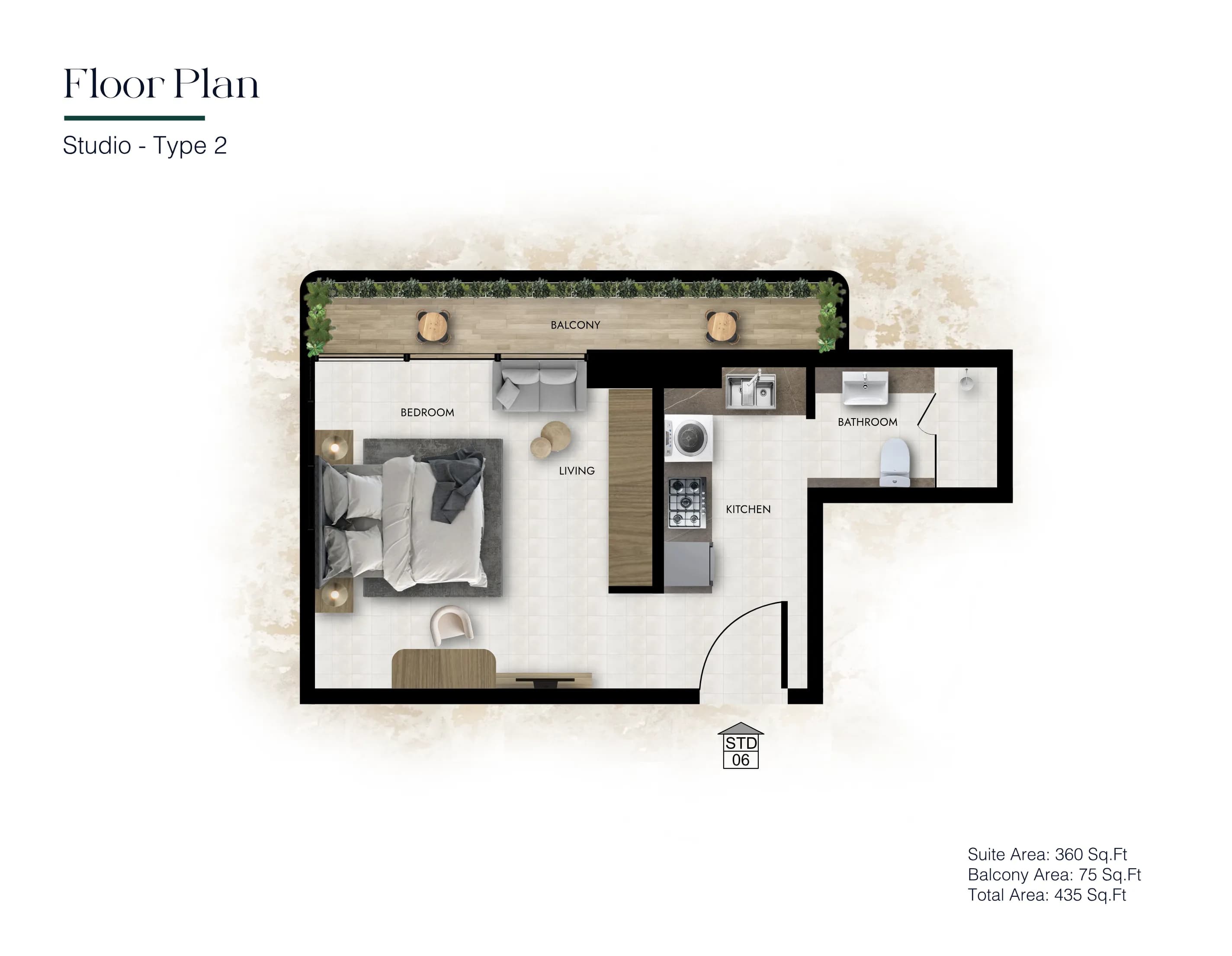Studio Type 2 - Total 435 Sq.Ft