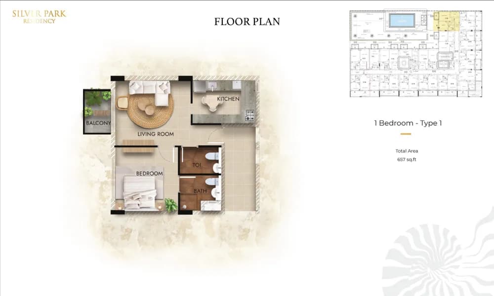 1 Bedroom floor plan 1