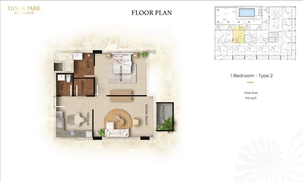 1 Bedroom floor plan 2