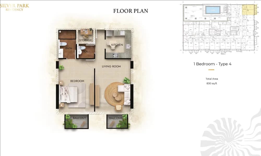 1 Bedroom floor plan 4